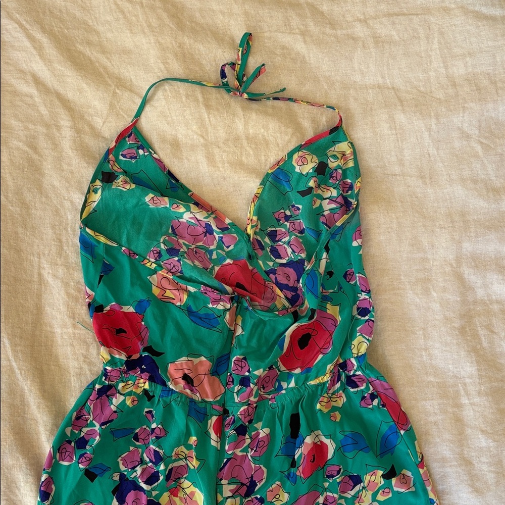 Yumi Kim Teal and Pink Floral Jumpsuit, 100% Silk, size M - Picture 8 of 10